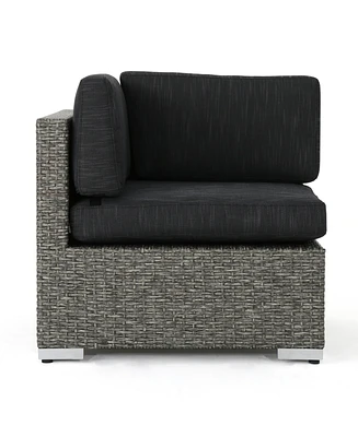 Simplie Fun Puerta Corner Sofa & Coffee Table Aluminum, Faux Rattan, Water-Resistant Cushions