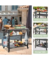 Streamdale Furniture Rust-Proof Outdoor Grill Table with Extra Tool Hooks and Wheels