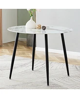 Simplie Fun Sturdy Marble-Style Desk with Stable Metal Legs