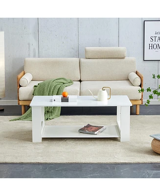 Simplie Fun A modern and practical white coffee table and coffee table. The double layered coffee table is made of Mdf material,. Suitable for living