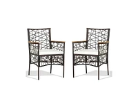 Slickblue 2 Pieces Pe Wicker Patio Bistro Dining Chairs with Acacia Wood Armrests and Cushions