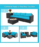 4PCS Outdoor Patio Rattan Furniture Set Cushion Loveseat Storage Table