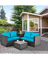 Costway 4PCS Outdoor Patio Rattan Furniture Set Cushion Loveseat Storage Table