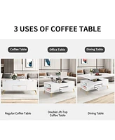 Streamdale Furniture Modern Lift Top Coffee Table Multi Functional Table With Drawers In White