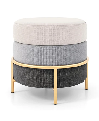 Slickblue Upholstered Linen Fabric Ottoman with Gold Metal Legs and Anti-slip Foot Pads-Grey