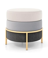 Slickblue Upholstered Linen Fabric Ottoman with Gold Metal Legs and Anti-slip Foot Pads-Grey