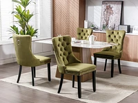 Contemporary Velvet Dining Chairs, Olive-Green (2-pcs)