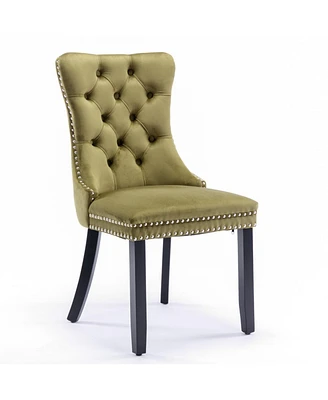Contemporary Velvet Dining Chairs, Olive-Green (2-pcs)