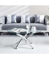 Simplie Fun Modern Round Tempered Glass Coffee Table With Chrome Legs