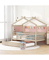 Simplie Fun Twin Size Wooden House Bed With Twin Size Trundle