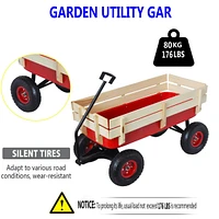 outdoor sport wagon tools cart wooden side panels air tires Wagon (red)