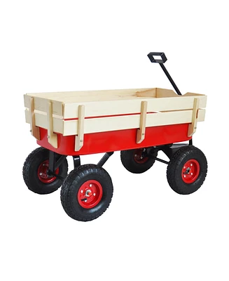 Streamdale Furniture outdoor sport wagon tools cart wooden side panels air tires Wagon (red)