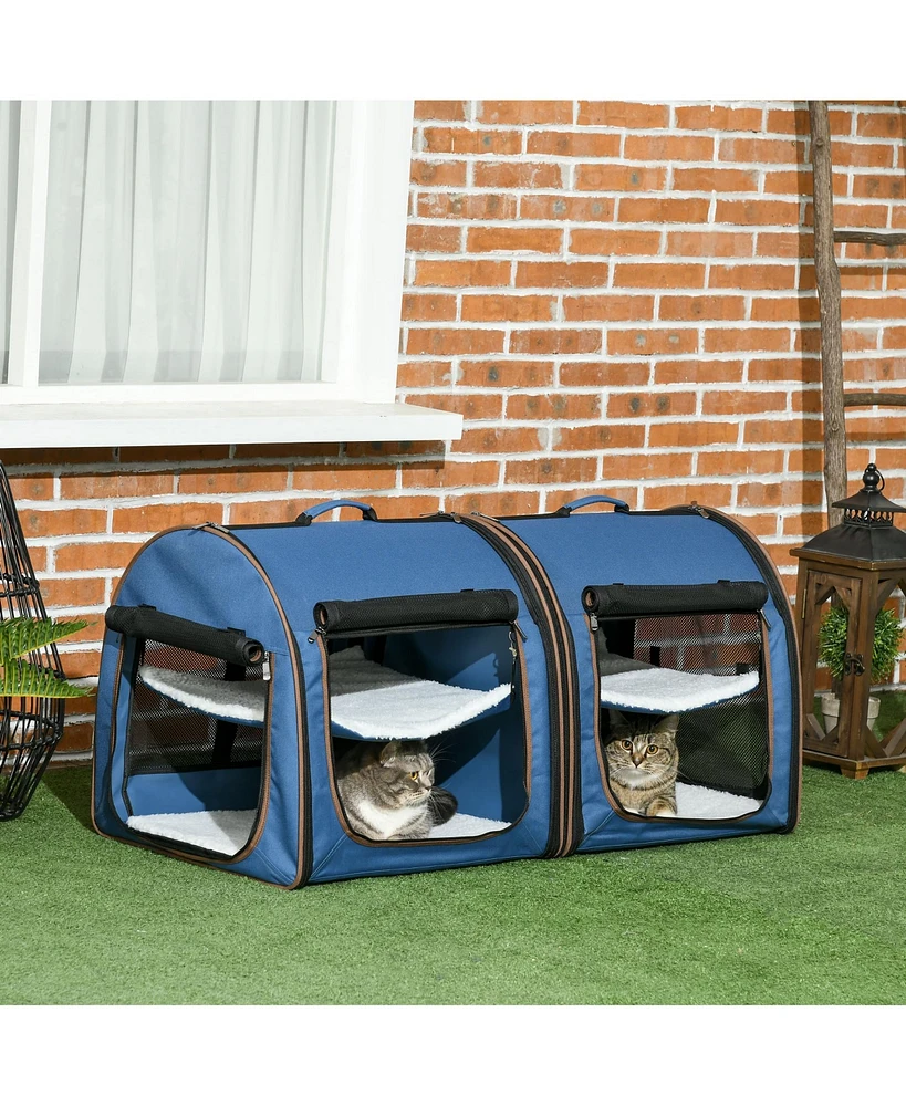 Simplie Fun Durable Pet Carrier with Hammock, Double Zippered Doors, and Detachable Crates