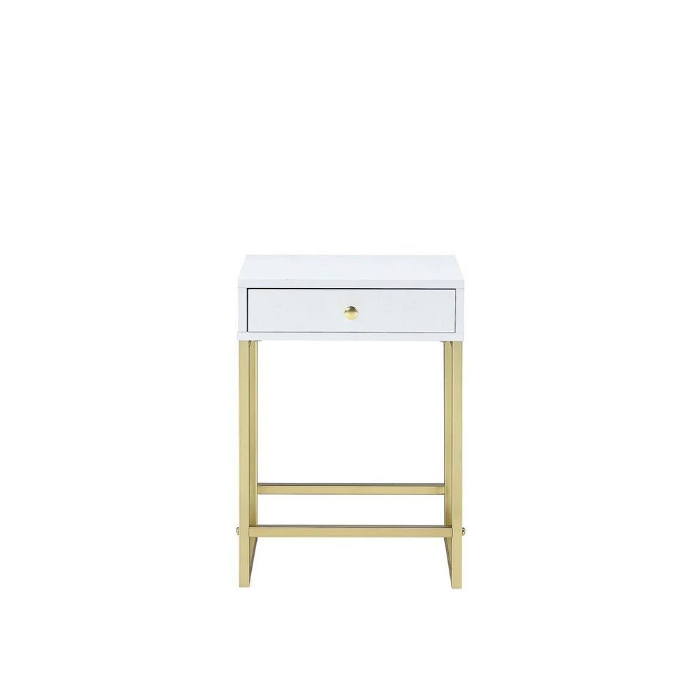 Simplie Fun Coleen Side Table in White & Brass