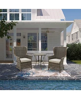 Mondawe 3-Piece Pe Rattan Wicker Patio Conversation Set Outdoor Chairs and Side Table with Gray Cushion