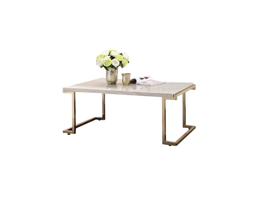 Streamdale Furniture Boice Ii Coffee Table in Faux Marble & Champagne