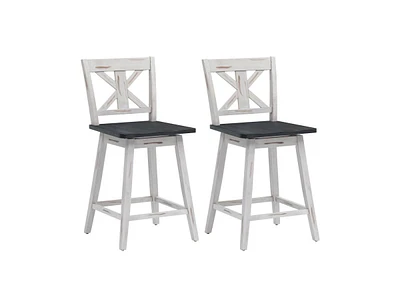 Slickblue Set of 2 Swivel Counter Height Bar Stools with Solid Wood Legs-White