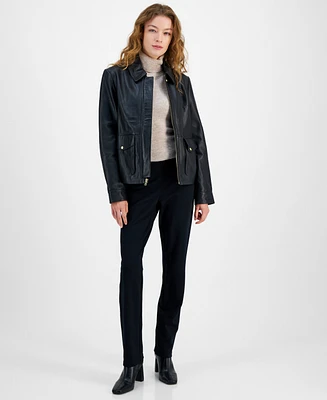 Cole Haan Women's Leather Zip-Front Collared Coat