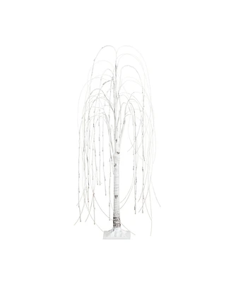 Nearly Natural 4ft. Pre-Lit Artificial White Weeping Willow Tree with 120 Warm White Led Lights