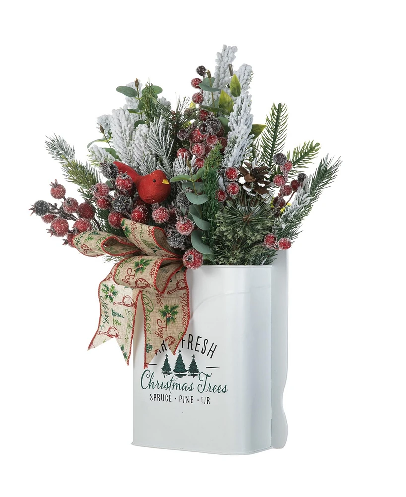 Glitzhome 21 H Christmas Pine Needle Berry Ribbon Centerpiece