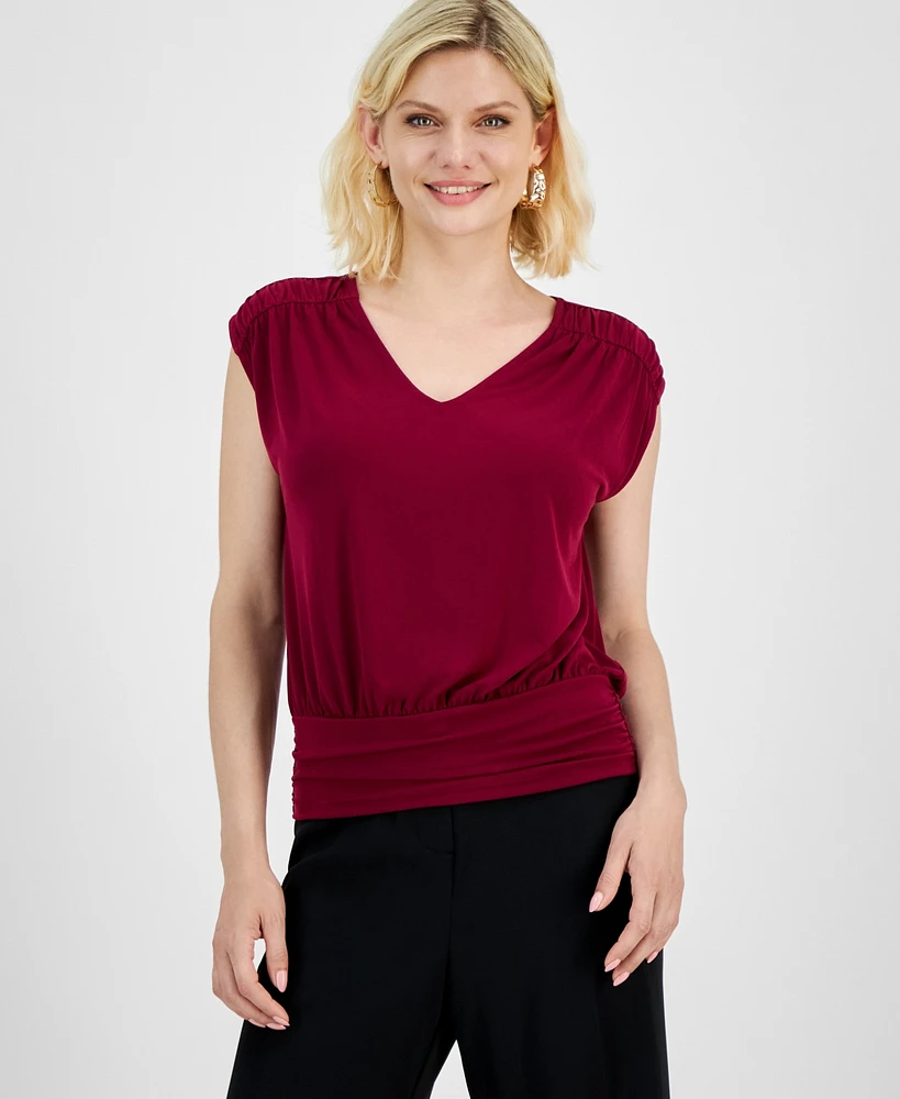 I.n.c. International Concepts Petite V-Neck Ruched-Shoulder Top, Created for Macy's