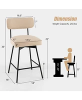 Slickblue 25" 2-Piece Modern Upholstered Bar Stools with Back and Footrests-Beige