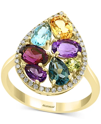 Effy Multi-Gemstone (3-1/4 ct. t.w.) & Diamond (1/6 ct. t.w.) Pear Halo Statement Ring in 14k Gold