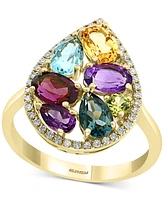 Effy Multi-Gemstone (3-1/4 ct. t.w.) & Diamond (1/6 ct. t.w.) Pear Halo Statement Ring in 14k Gold