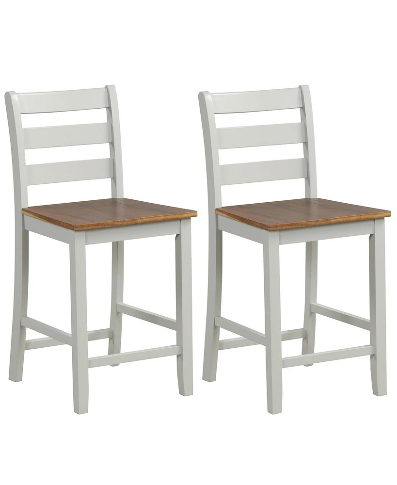 Slickblue Set of 2 Counter Bar Stool with Inclined Backrest and Footrest-Grey