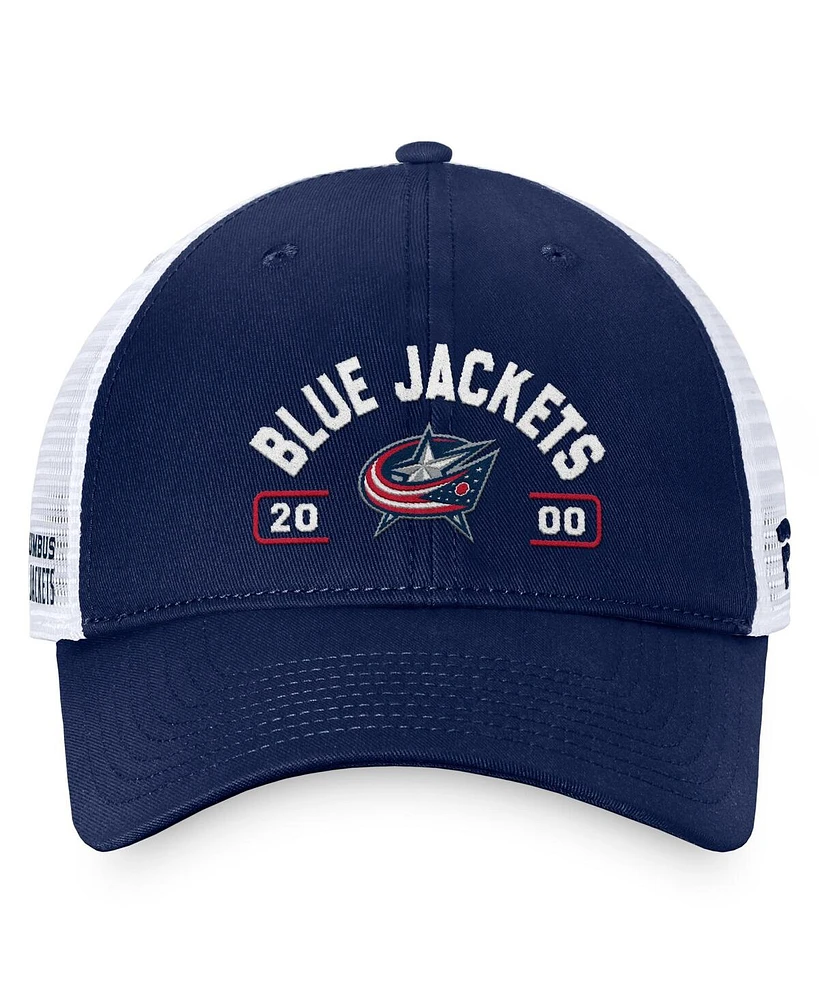 Fanatics Men's Navy/White Columbus Blue Jackets Free Kick Trucker Adjustable Hat