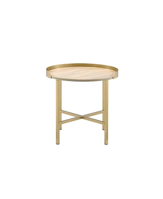 Simplie Fun Mithea End Table, Oak Table Top & Gold Finish