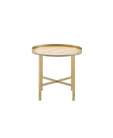 Simplie Fun Mithea End Table, Oak Table Top & Gold Finish