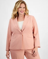 Le Suit Plus Notch-Collar One-Button Pantsuit