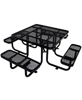 Square Outdoor Steel Picnic Table 46" black, with umbrella pole