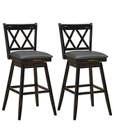 Slickblue 2 Pieces 29 Inches Swivel Counter Height Barstool Set with Rubber Wood Legs