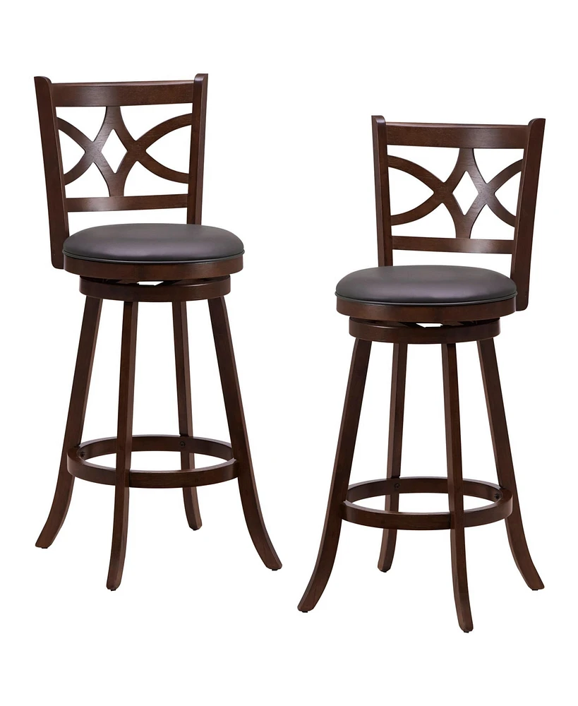 Slickblue Set of 2 Bar Chairs 360° Swivel with Leather Cushioned Seat and Rubber Wood Frame