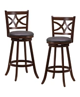 Slickblue Set of 2 Bar Chairs 360° Swivel with Leather Cushioned Seat and Rubber Wood Frame