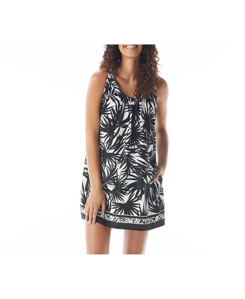 Beach House Style Women's Palm Print Colette Adjustable Tank Dress