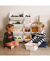 ECR4Kids 4-Tier Organizer with 12 Bins, Dark Natural/White, 1