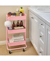 ECR4Kids 3-Tier Metal Rolling Utility Cart, Pink