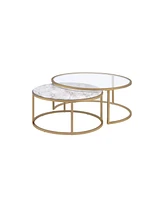 Streamdale Furniture Shanish Nesting Table Set (2Pc Pk) in Faux Marble & Gold