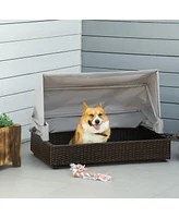 Simplie Fun Elevated Outdoor Dog Bed with Adjustable Roof and Waterproof Cushion