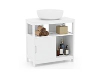 Slickblue Pedestal Sink Storage Cabinet with 2 Sliding Doors and U-shaped Cut-out-White