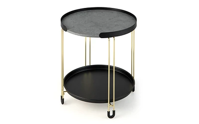 Slickblue 2-Tier Round Side Table with Removable Tray and Metal Frame for Small Space-Golden