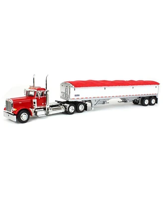 First Gear Dcp 1/64 Red Peterbilt Day Cab with White Wilson Pacesetter Grain Trailer