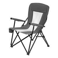 Steel folding Mesh Quad Camping Chair, with Cup Holder, & Carry Bag, Grey