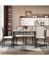 Sugift 5 Pieces Faux Marble Dining Set Table with Solid Steel Frame