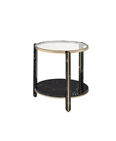 Simplie Fun Thistle End Table, Clear Glass, Faux Black Marble & Champagne Finish