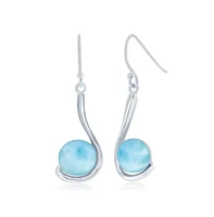 Caribbean Treasures Sterling Silver Round Larimar In Swirl Design Dangle Earrings