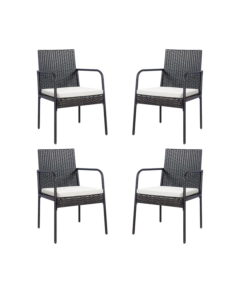 Slickblue 4 Pieces Outdoor Patio Rattan Dining Chairs Cushioned Sofa